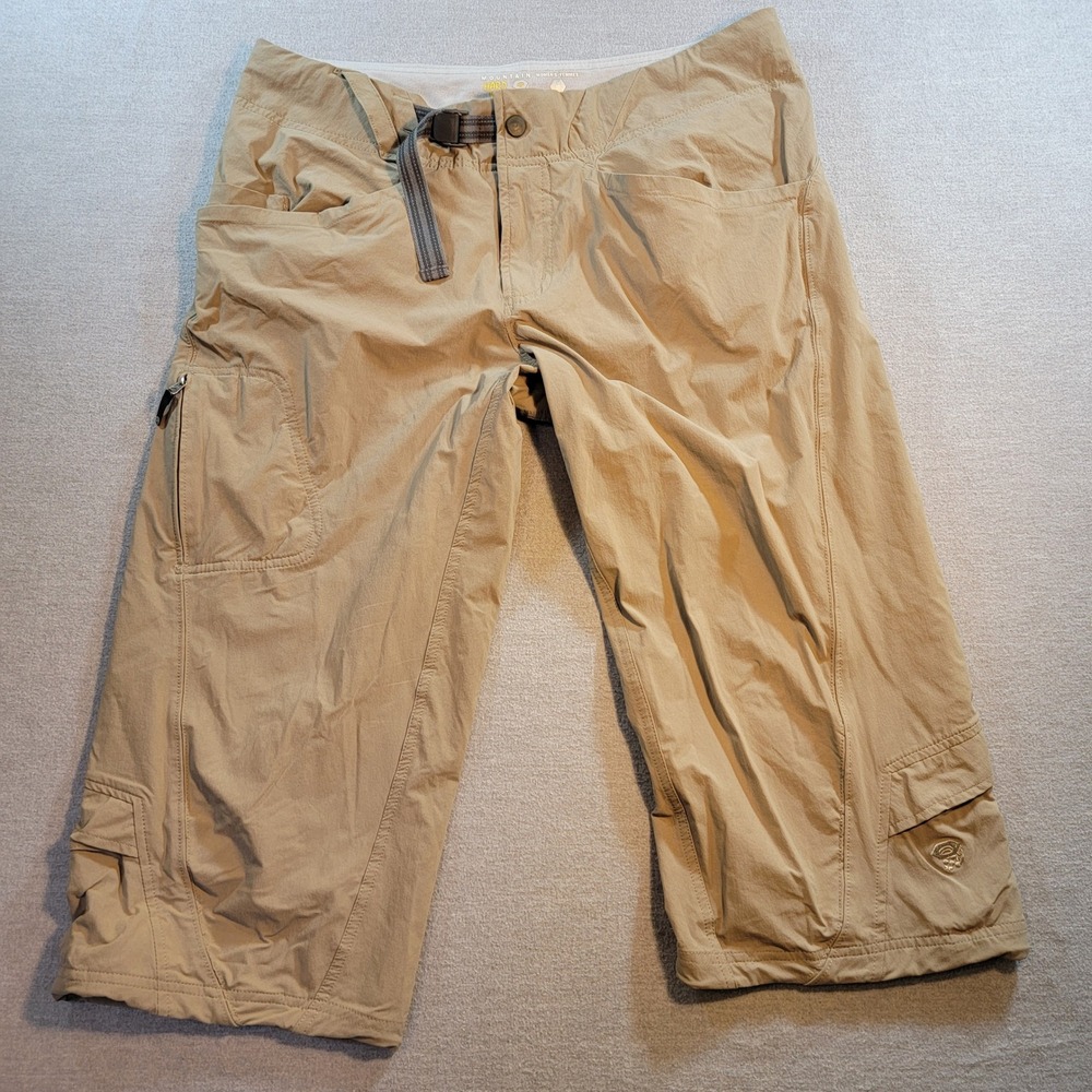 Mountain Hardwear Capri Pants Womens 12 Tan Excellent Hiking Outdoor Belted